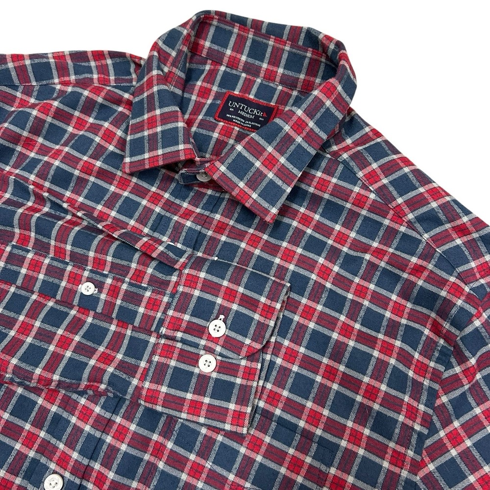 UNTUCKit Shirt Mens Medium Passaros Blue Red Plaid Button Up Long Sleeve